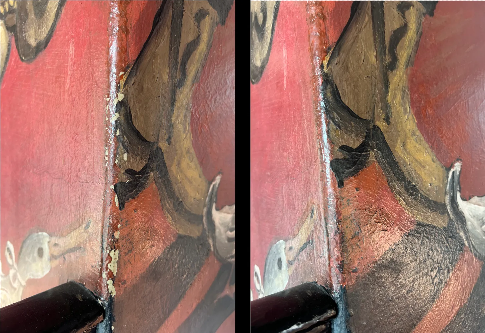 Before and after of the book section of the mural assigned to Jennifer