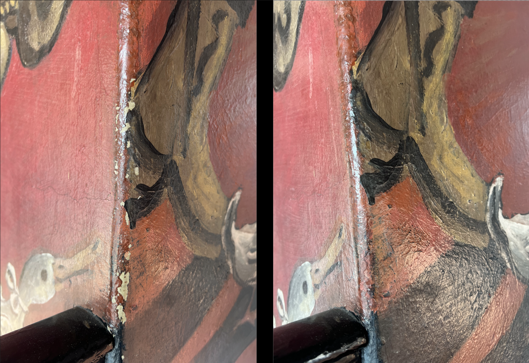 Before and after of the book section of the mural assigned to Jennifer